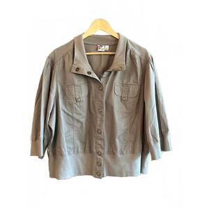 Piper & Blue Womens Jacket 3X Taupe 3/4 Sleeve Button Up Plus Size Boho